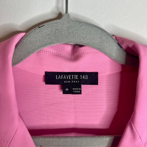 Lafayette 148 New York Bubblegum Pink Collared Shift Dress Preppy Pockets Sz M - Picture 2 of 5